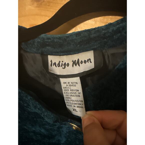 Indigo Moon Womens Velour Teal Embossed Flowers Button Down Jacket Size XL - Picture 3 of 5